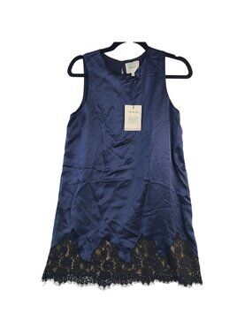 NEW Reformation Jessalyn Navy Silk Dress With Black Lace Hem Womens Size Small